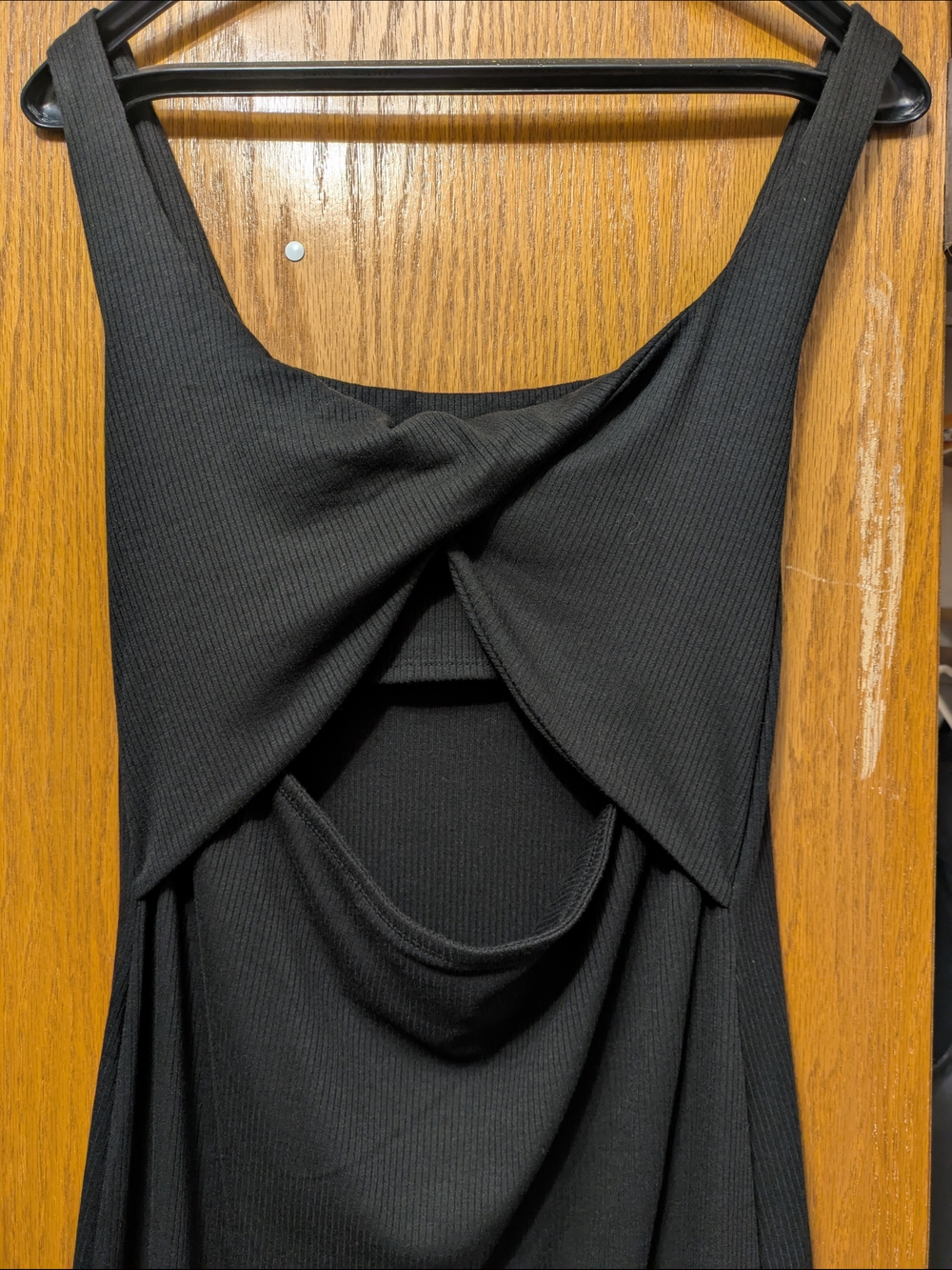 Nine Britton Black Ribbed Tank Dress with Scoop Neck and Back Twist